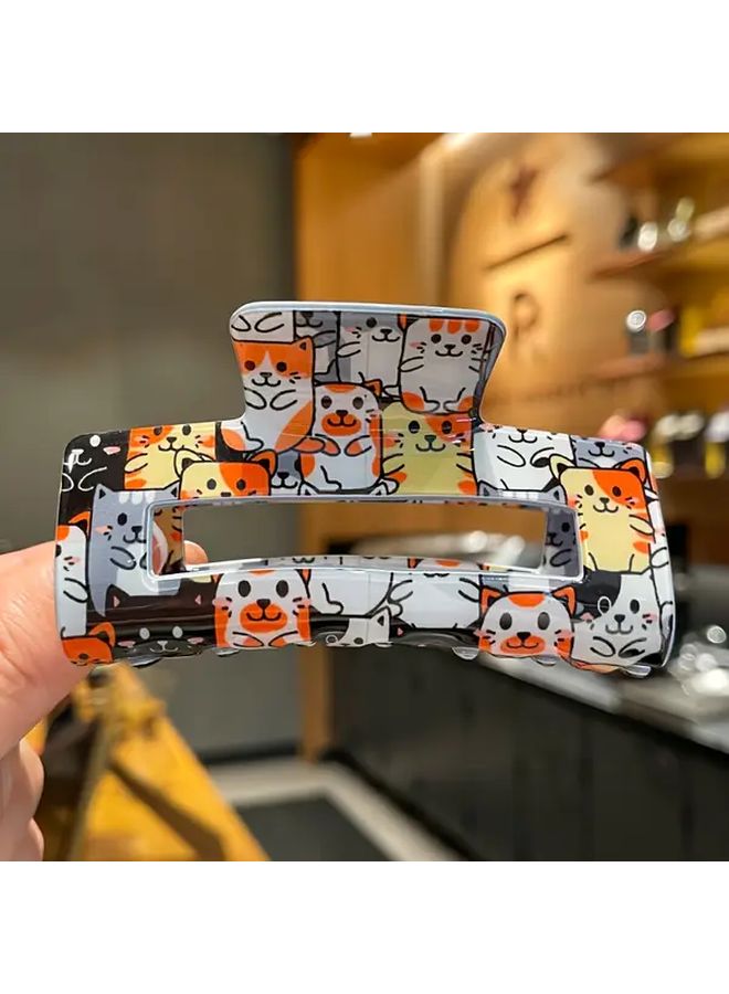 Large Rectangular Cat Hair Claw Clip Retro Cartoon Design Hollow Out Patterns Strong Grip Accessories For Women Color A - Image 1